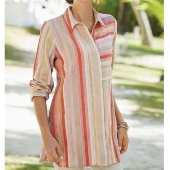 Soft Surroundings Long Sleeve Striped Button Down Size Large NWT - Picture 1 of 6